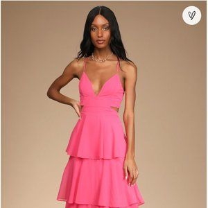 Tier and Now Hot Pink Tie-Back Tiered Maxi Dress